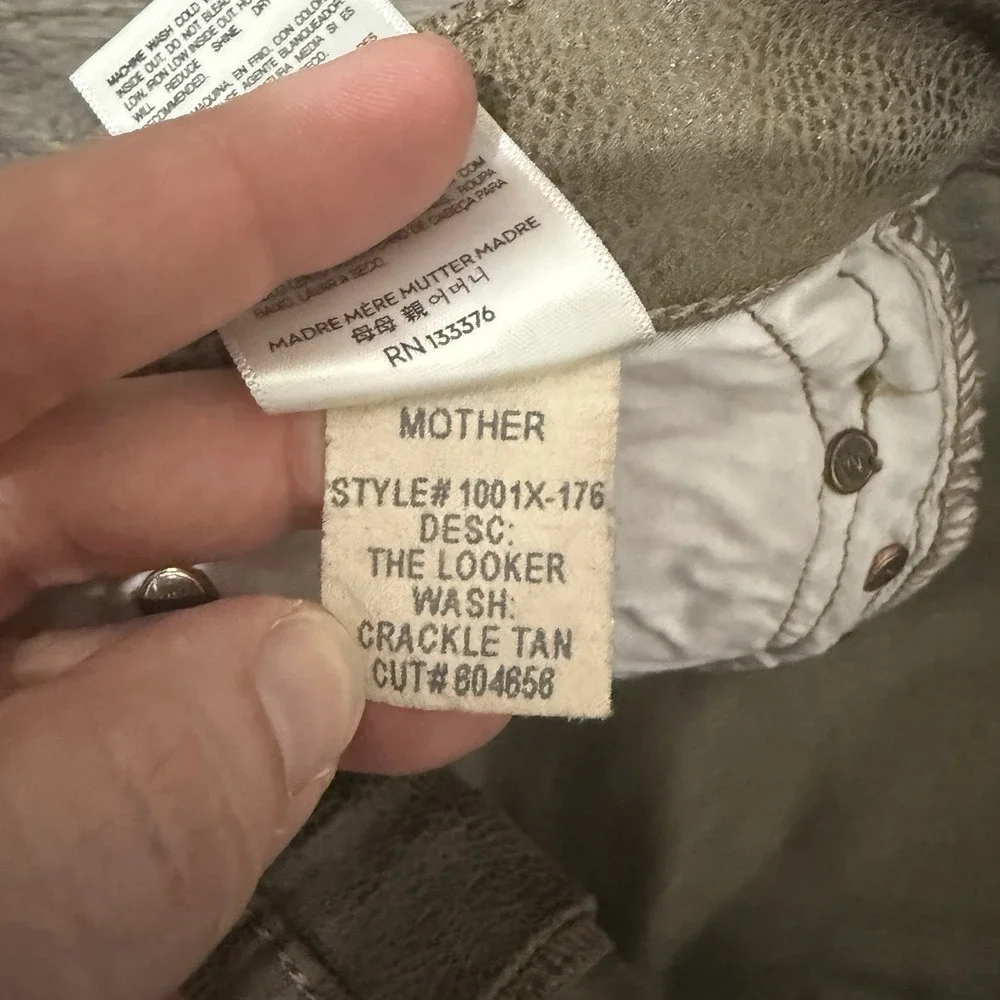 Mother‎ The Looker Faux Suede Skinny Jeans Crackle Tan Low Rise 31 Stretchy